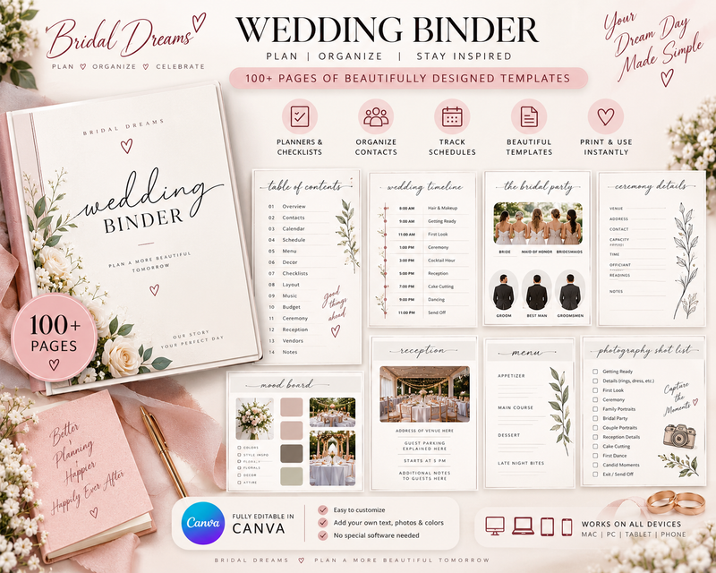 Wedding Day Binder Template | 100+ Editable Canva Pages
