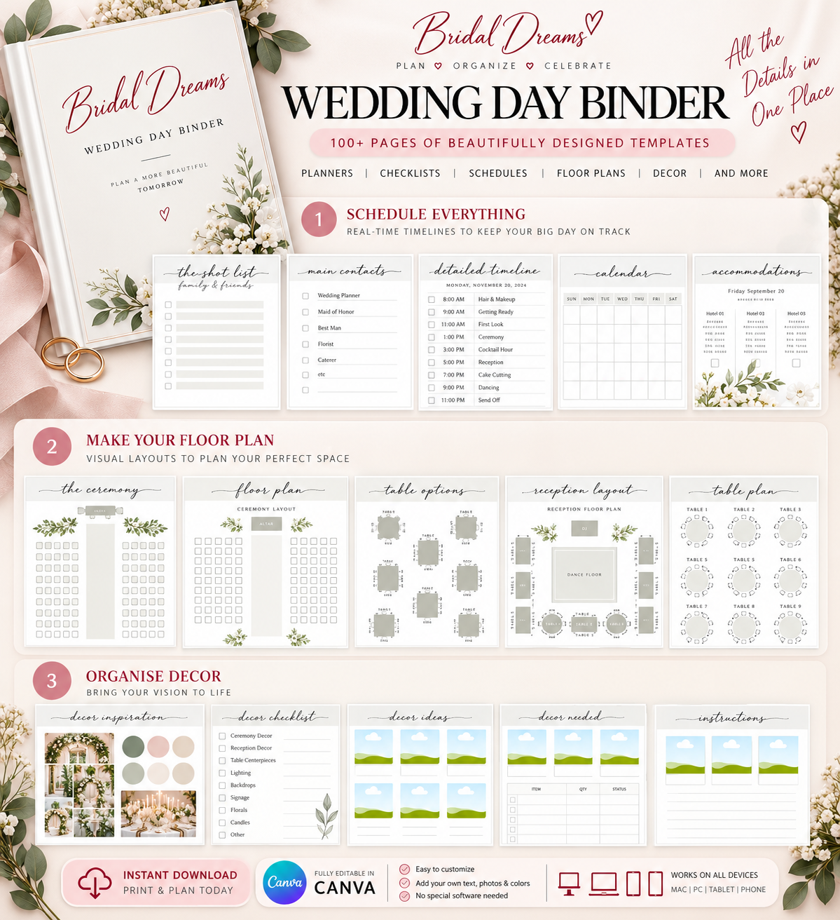 Wedding Day Binder Template | 100+ Editable Canva Pages