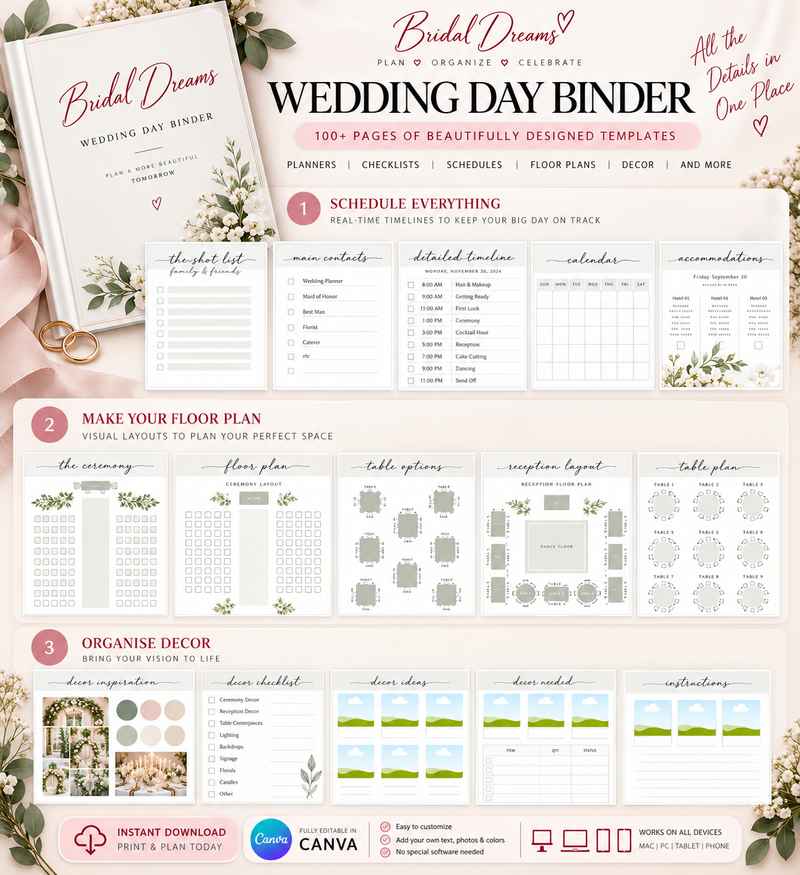 Wedding Day Binder Template | 100+ Editable Canva Pages